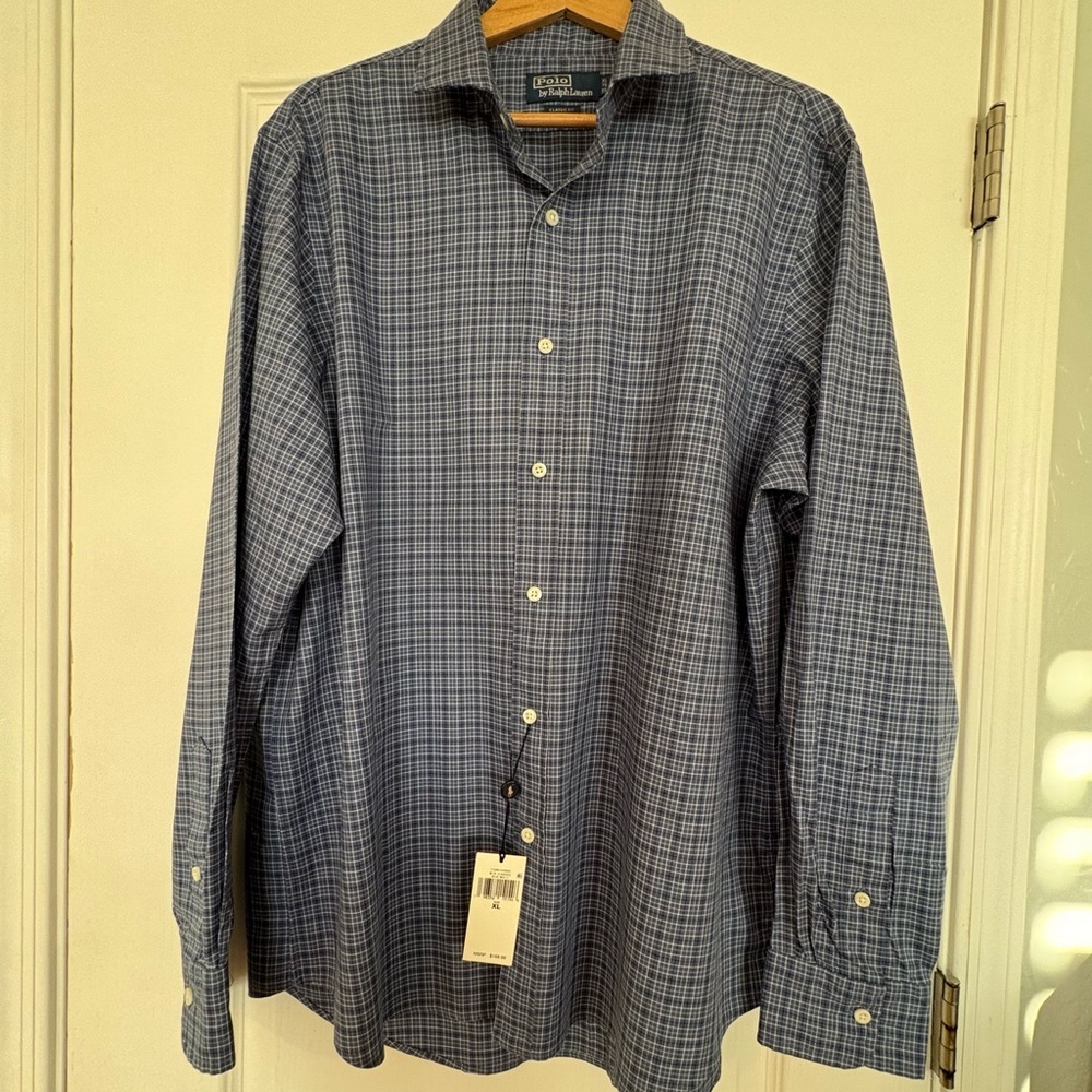 Polo By Ralph Lauren Men’s Dress Shirt Long Sleeve Button Down Blue Plaid